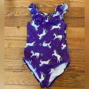 Hanna Andersson ruffle one piece swim suit, size 12